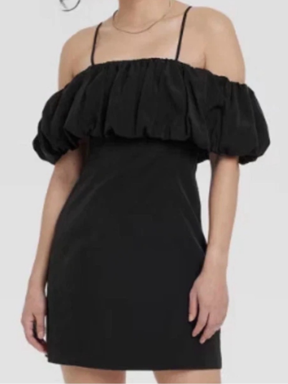 NWT - Sz 6 - Women's Ruffle Mini A-Line Dress Black - off shoulder - A New Day